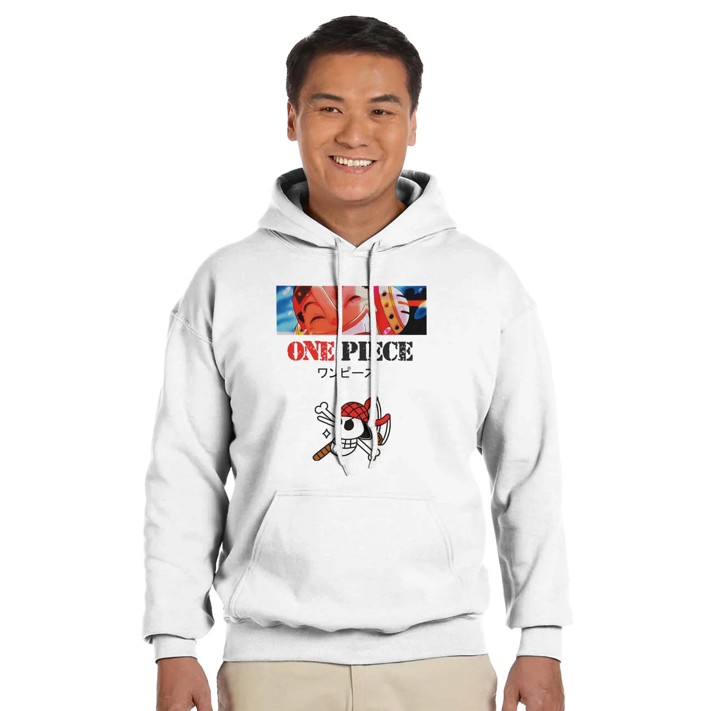 Ussop One Piece Hoodie Unisex with anime graphics, White color, cotton-polyester blend.