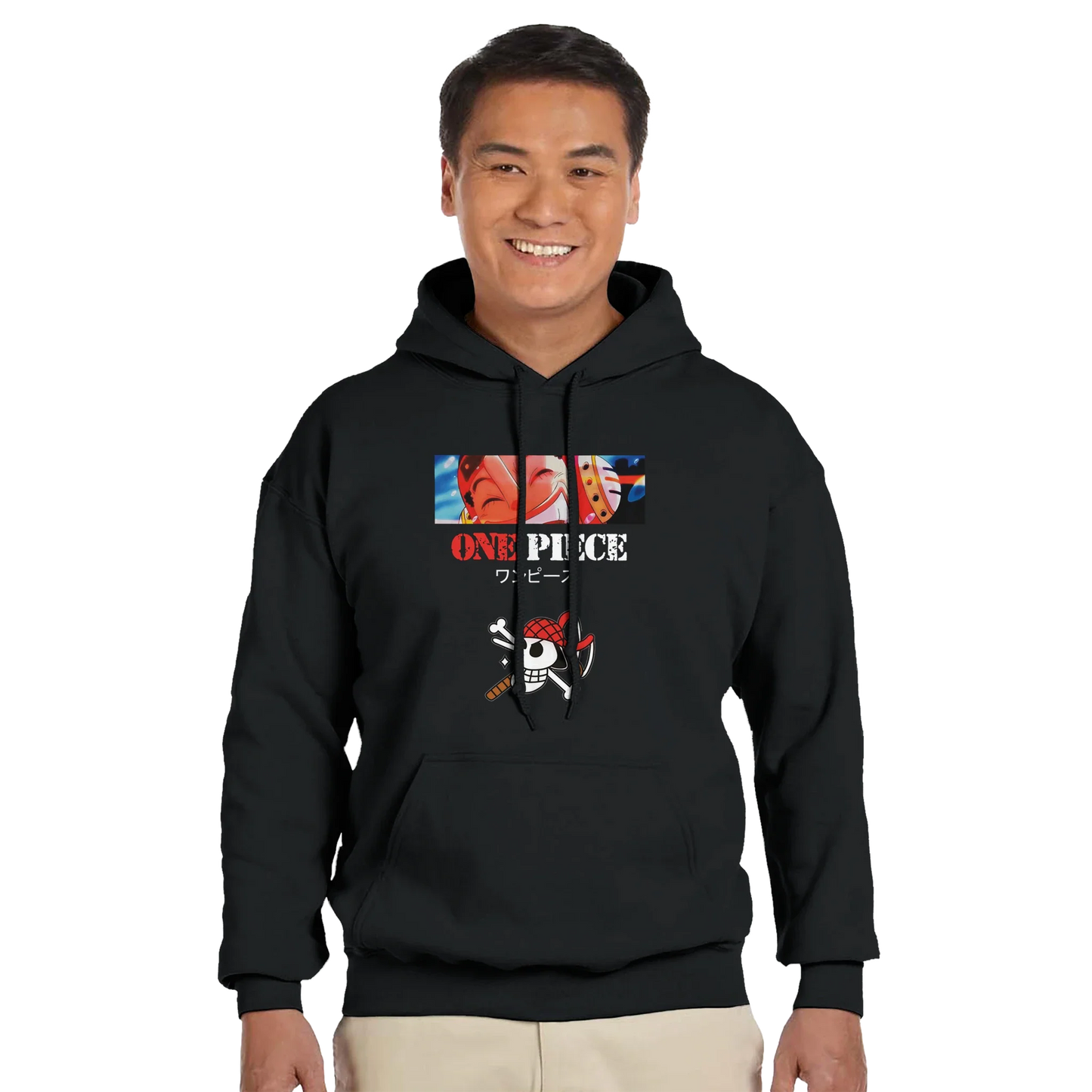 Ussop One Piece Hoodie Unisex with anime graphics, black color, cotton-polyester blend.